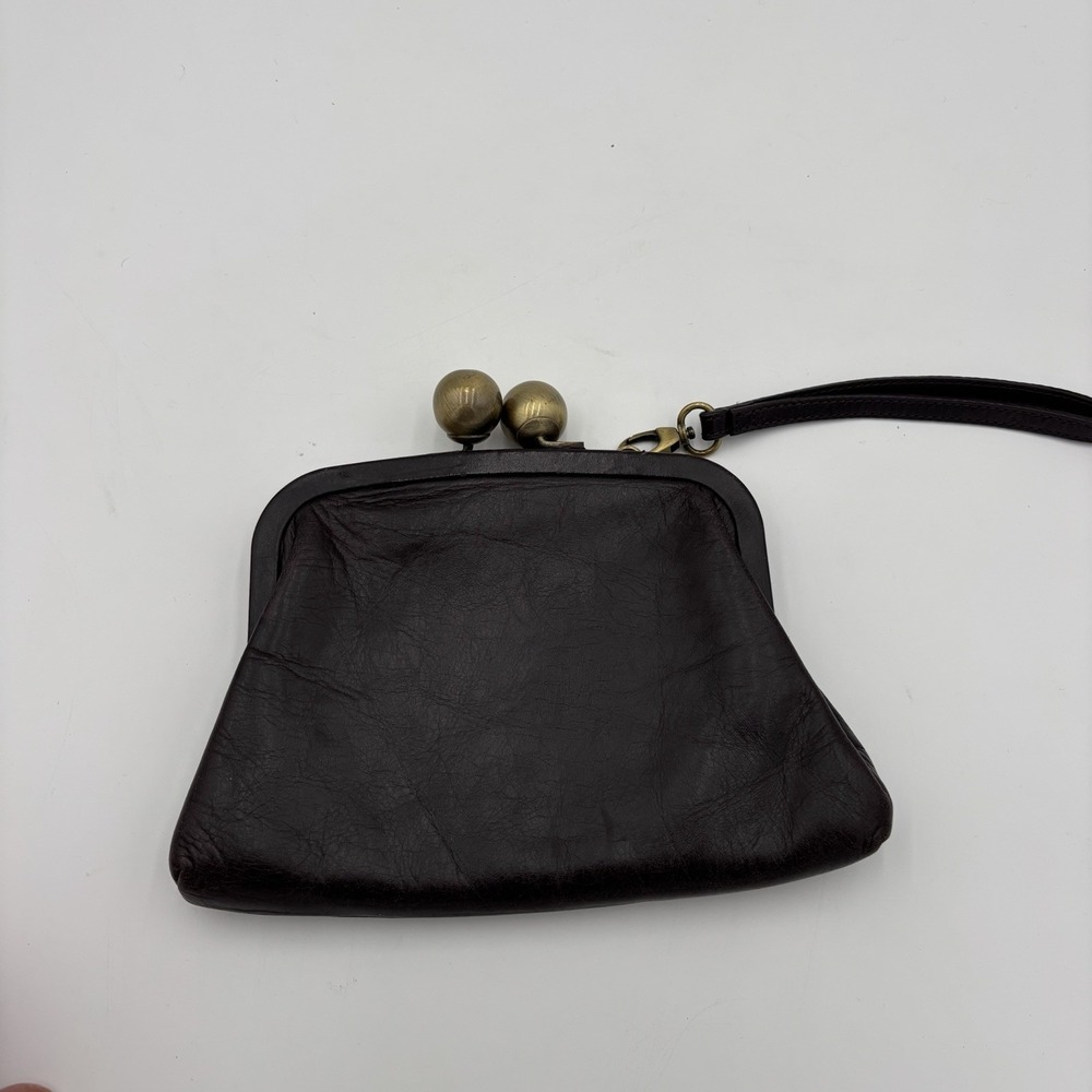 Trina Turk Clutch Leather Brown Gold Clasp Handbag Vintage
